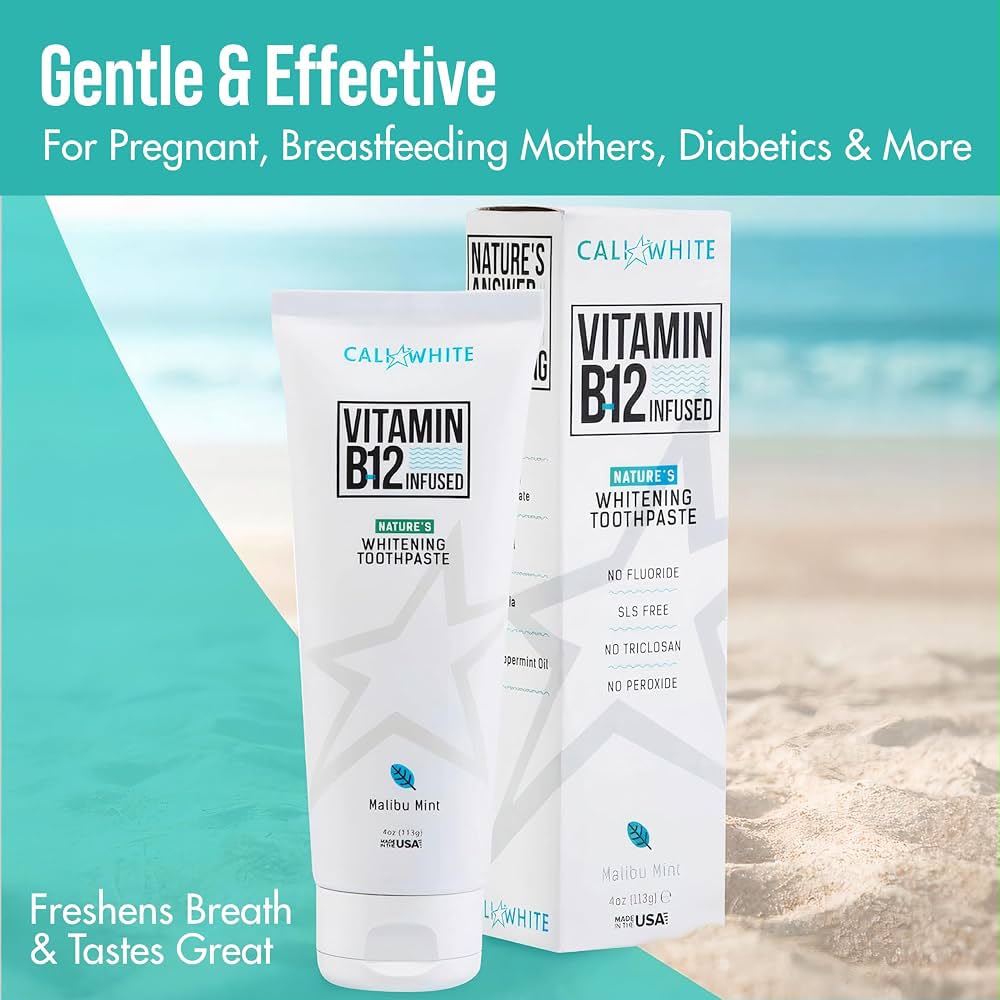 Cali White Malibu Mint toothpaste product and fresh-breath graphic