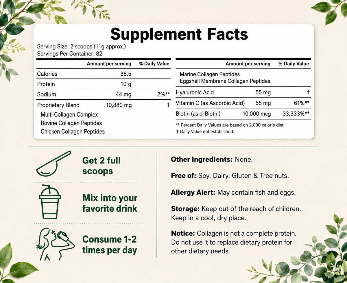 Multi Collagen Peptides powder supplement facts and directions